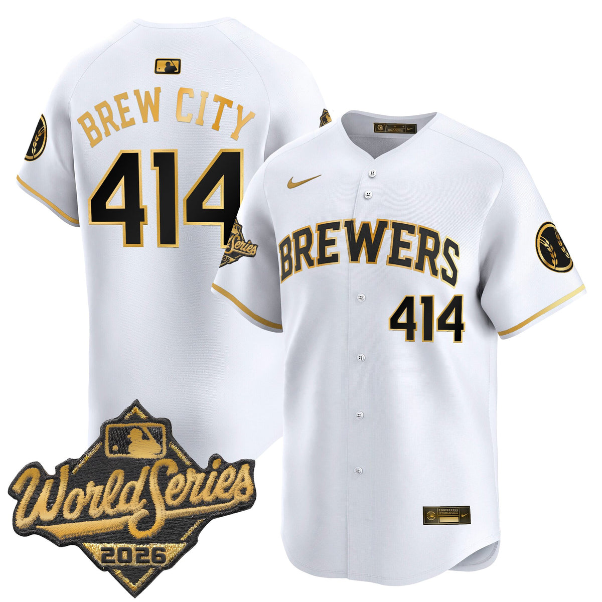 Men's Milwaukee Brewers 2026 World Series Vapor Premier Limited Jersey - All Stitched - White Gold - Brew City 414