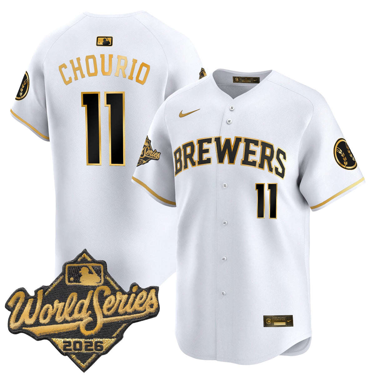 Men's Milwaukee Brewers 2026 World Series Vapor Premier Limited Jersey - All Stitched - White Gold - Jackson Chourio