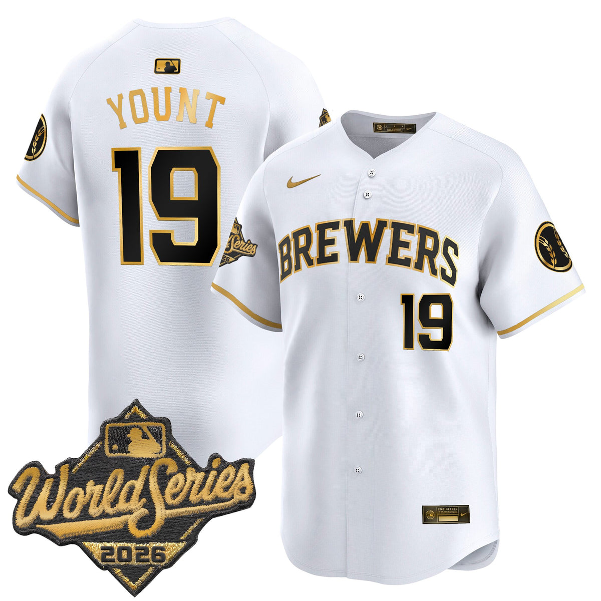 Men's Milwaukee Brewers 2026 World Series Vapor Premier Limited Jersey - All Stitched - White Gold - Robin Yount