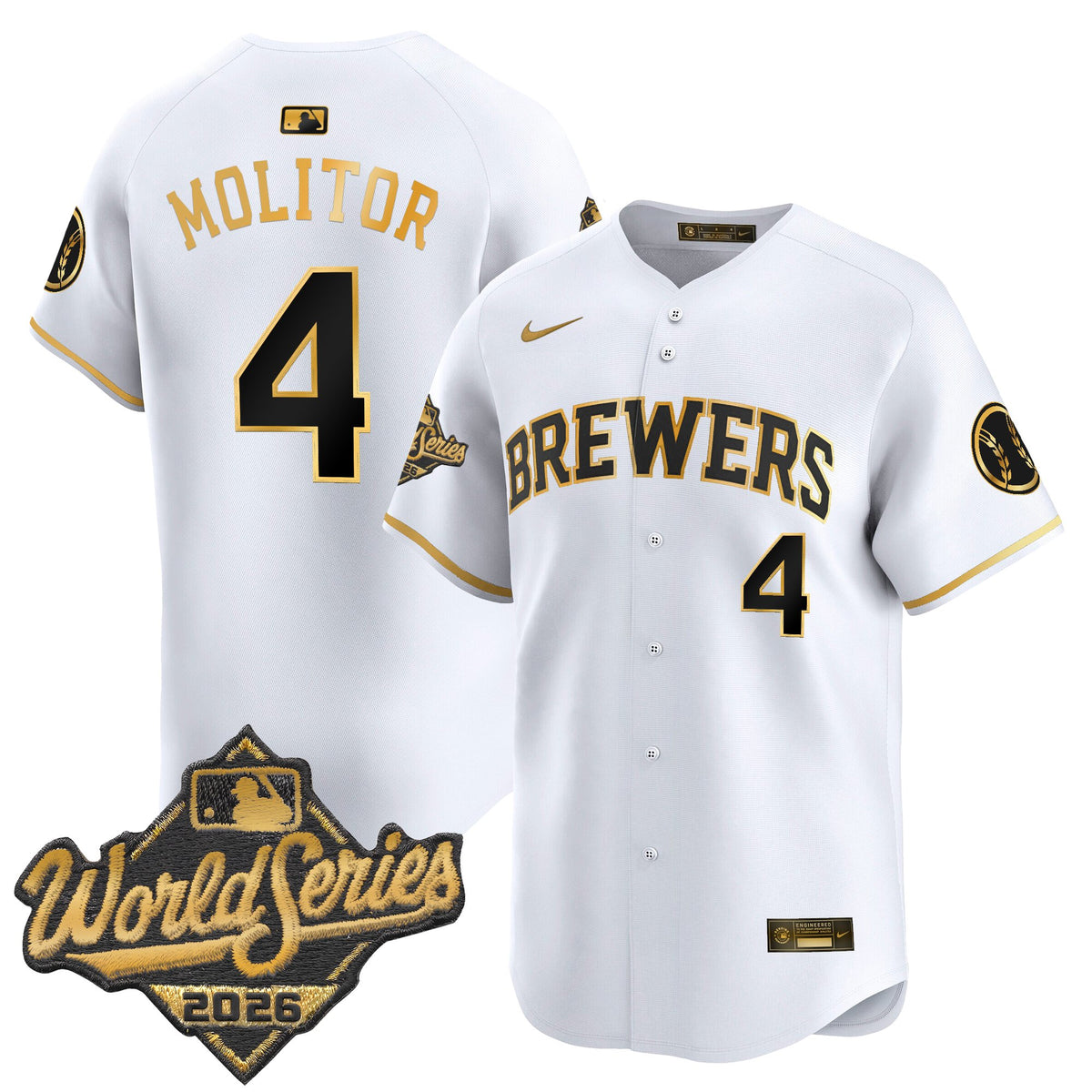 Men's Milwaukee Brewers 2026 World Series Vapor Premier Limited Jersey - All Stitched - White Gold - Paul Molitor