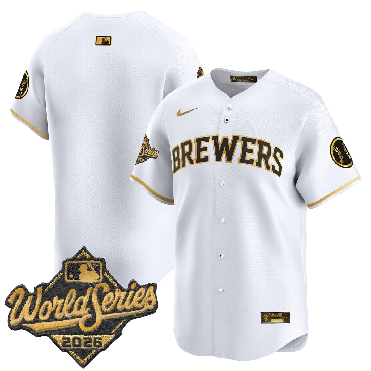 Men's Milwaukee Brewers 2026 World Series Vapor Premier Limited Jersey - All Stitched - White Gold - Team