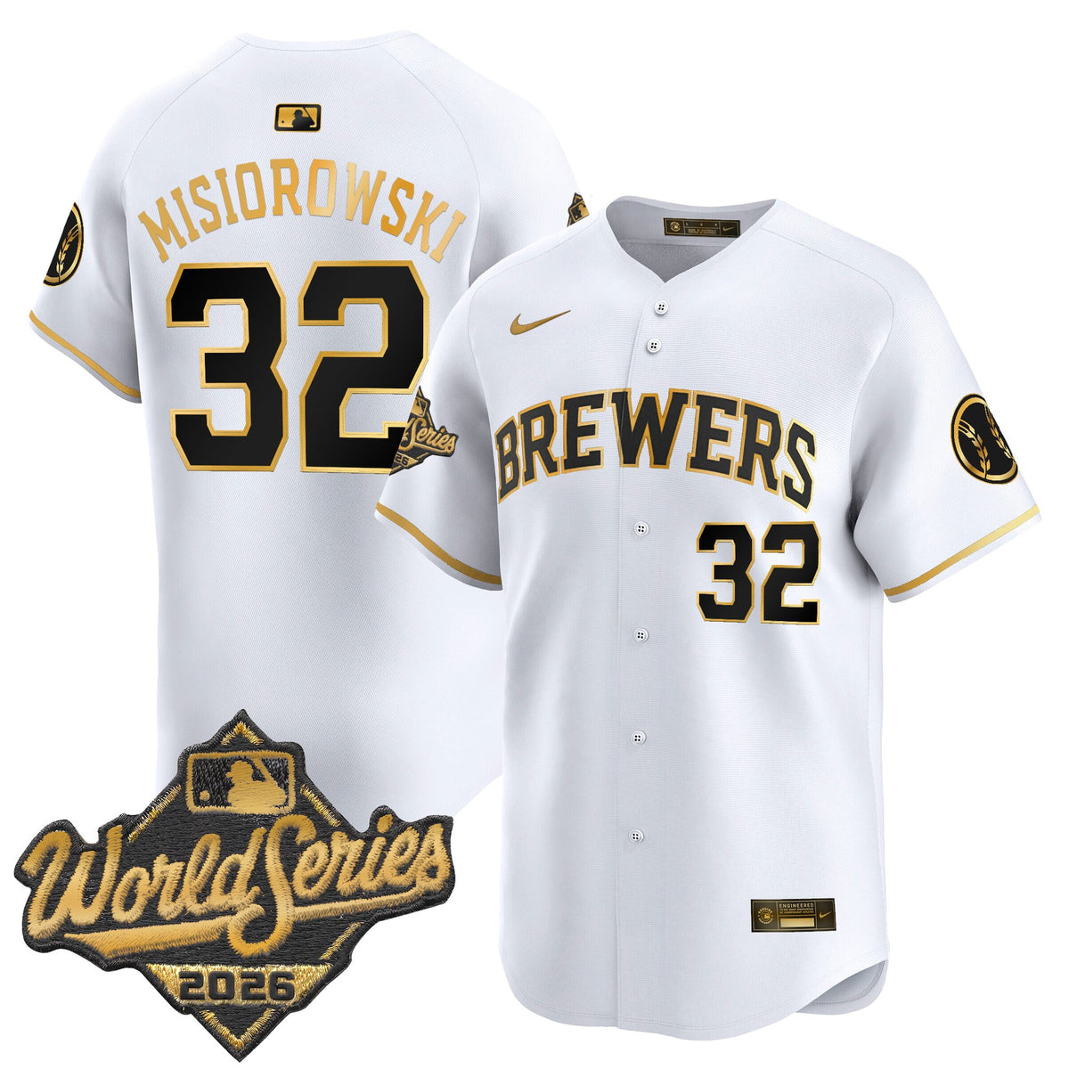 Men's Milwaukee Brewers 2026 World Series Vapor Premier Limited Jersey - All Stitched - White Gold - Jacob Misiorowski