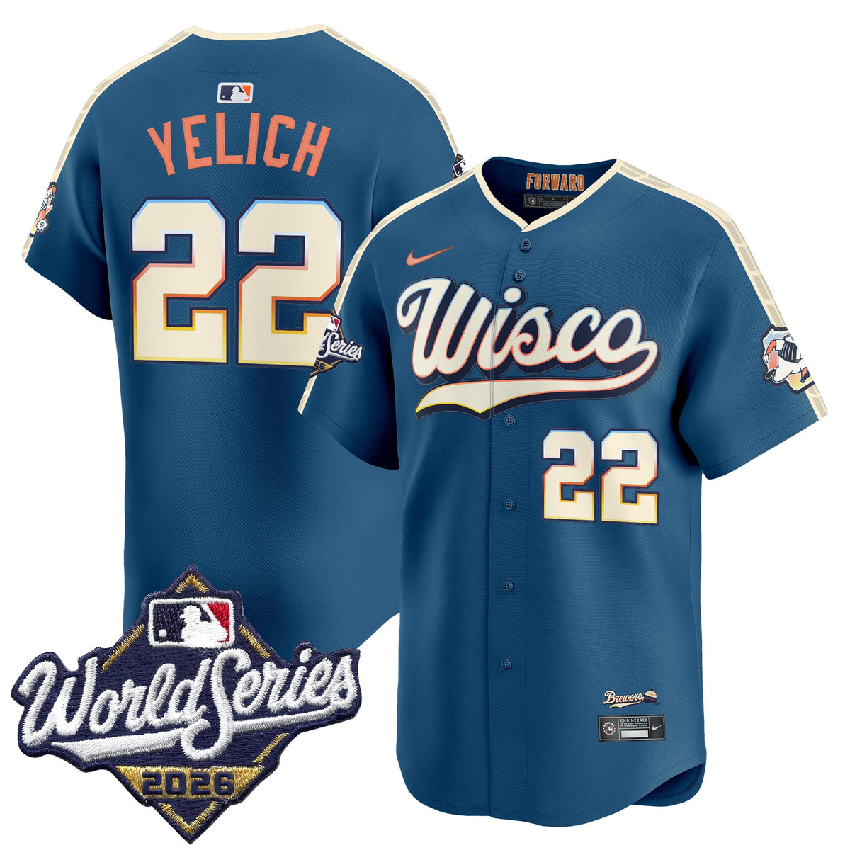 Men's Milwaukee Brewers 2026 World Series Vapor Premier Limited Jersey - All Stitched - City Connect - Christian Yelich