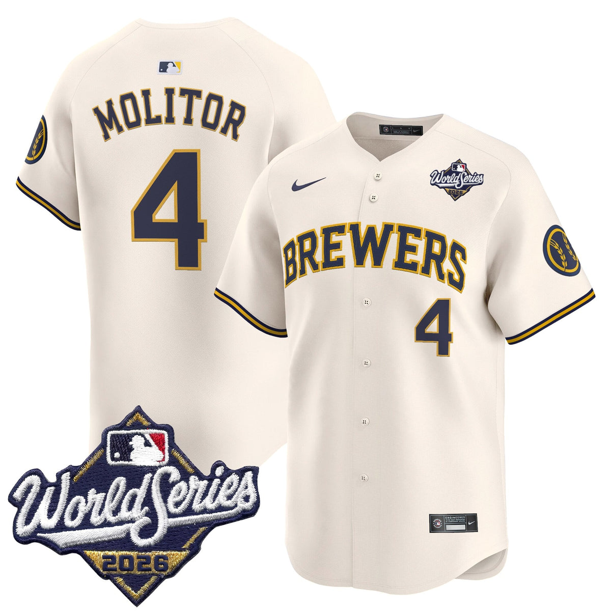 Men's Milwaukee Brewers 2026 World Series Vapor Premier Limited Jersey V2 - All Stitched - Cream - Paul Molitor