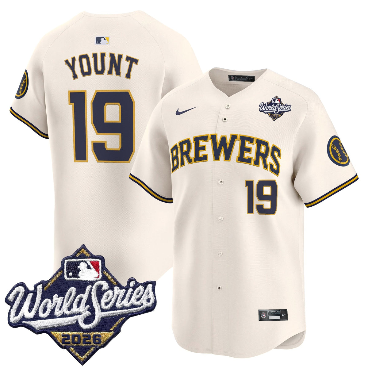 Men's Milwaukee Brewers 2026 World Series Vapor Premier Limited Jersey V2 - All Stitched - Cream - Robin Yount