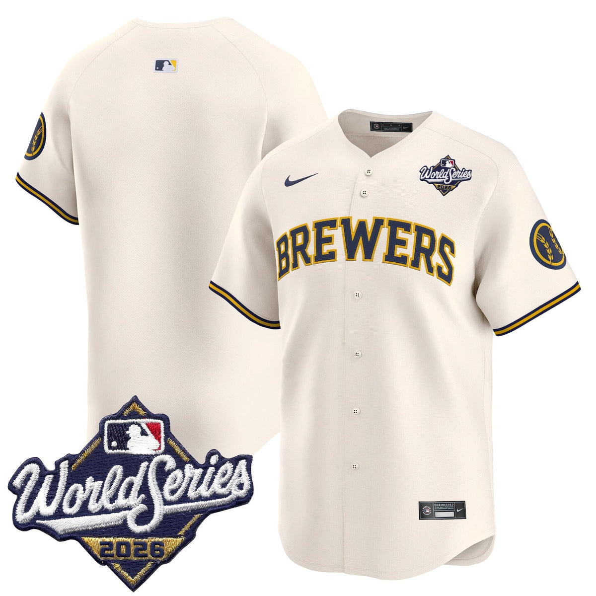 Men's Milwaukee Brewers 2026 World Series Vapor Premier Limited Jersey V2 - All Stitched - Cream - Team