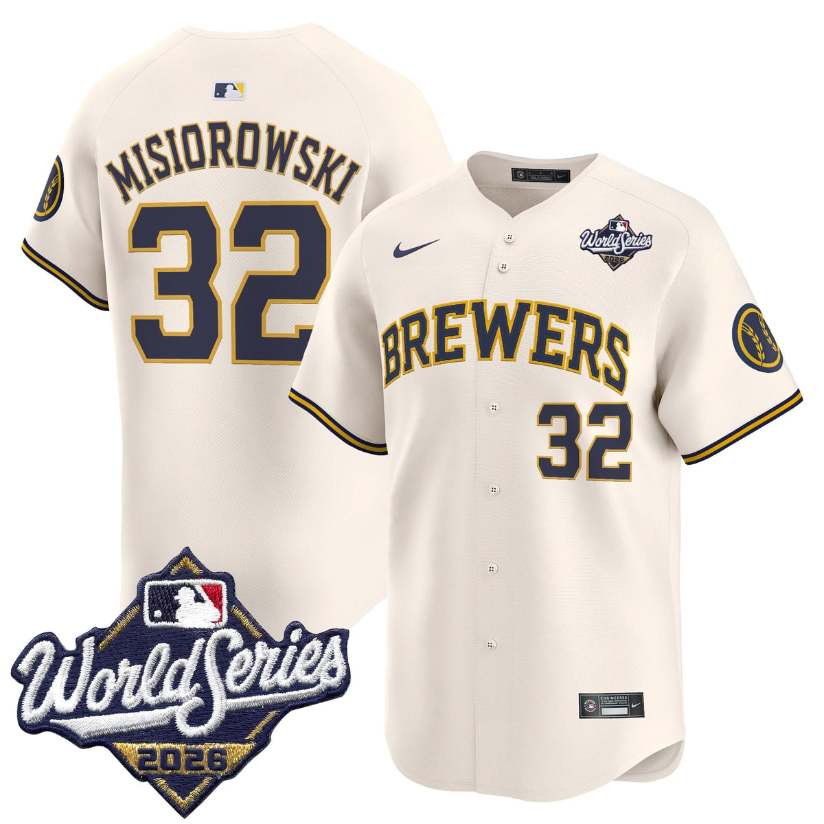 Men's Milwaukee Brewers 2026 World Series Vapor Premier Limited Jersey V2 - All Stitched - Cream - Jacob Misiorowski