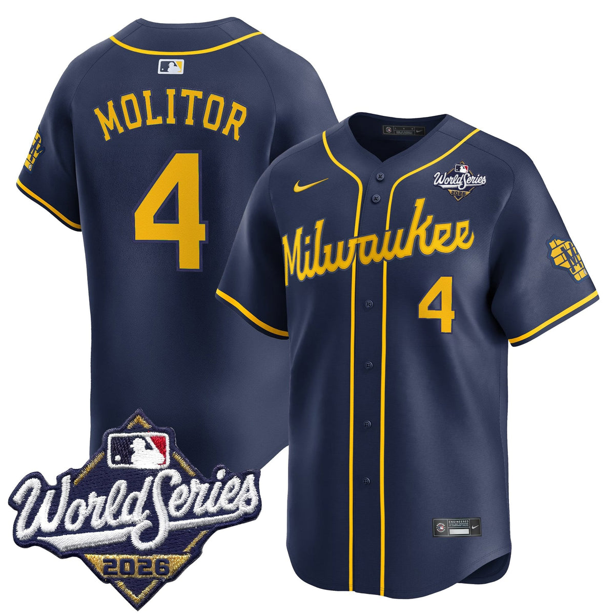 Men's Milwaukee Brewers 2026 World Series Vapor Premier Limited Jersey V2 - All Stitched - Navy - Paul Molitor