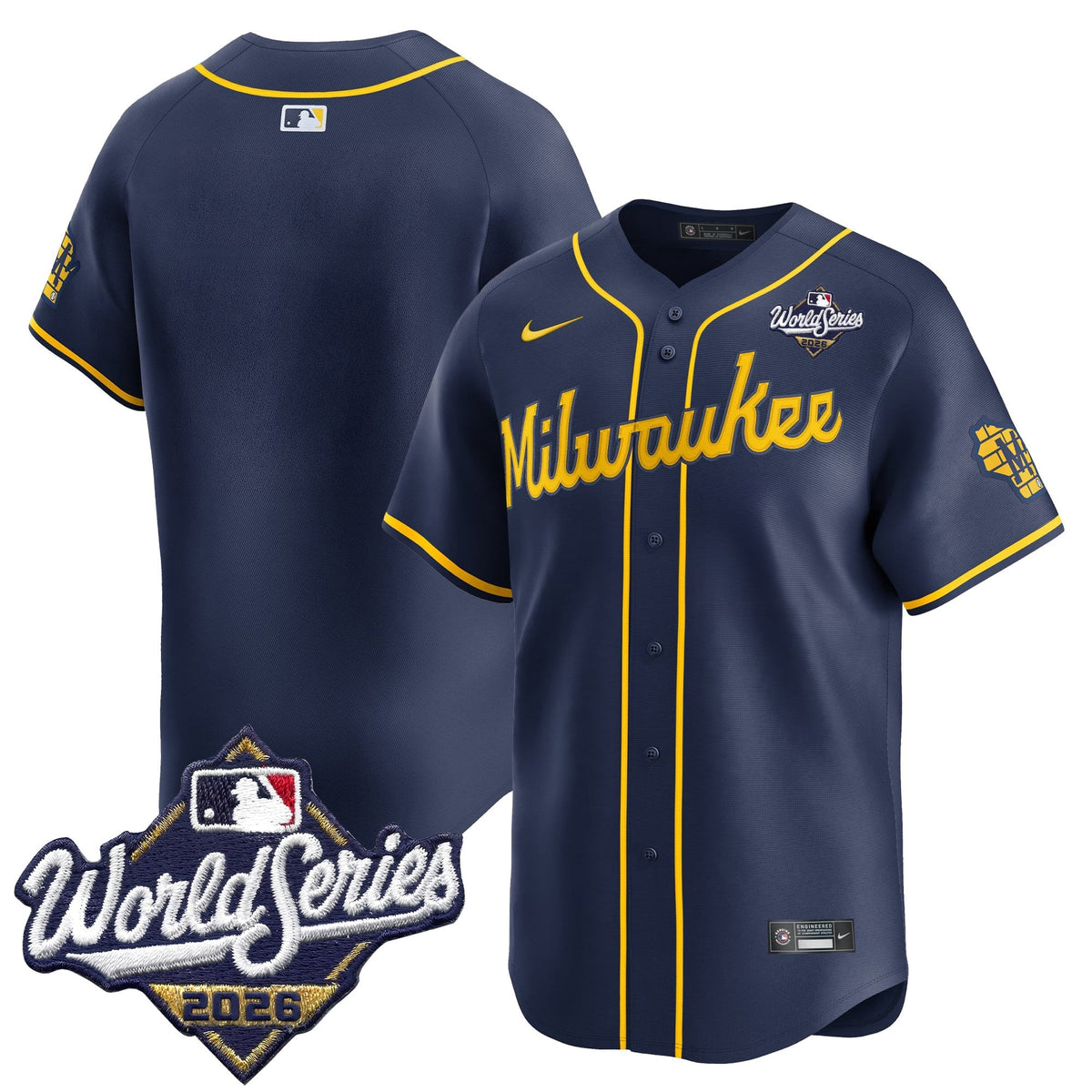 Men's Milwaukee Brewers 2026 World Series Vapor Premier Limited Jersey V2 - All Stitched - Navy - Team