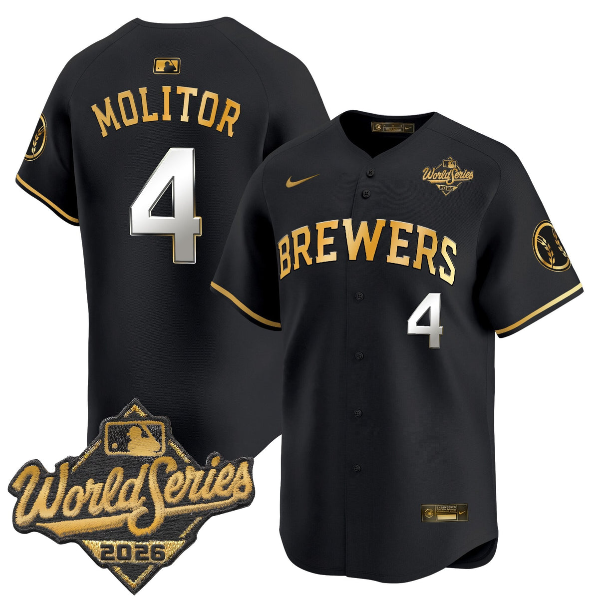 Men's Milwaukee Brewers 2026 World Series Vapor Premier Limited Jersey V2 - All Stitched - Black Gold - Paul Molitor