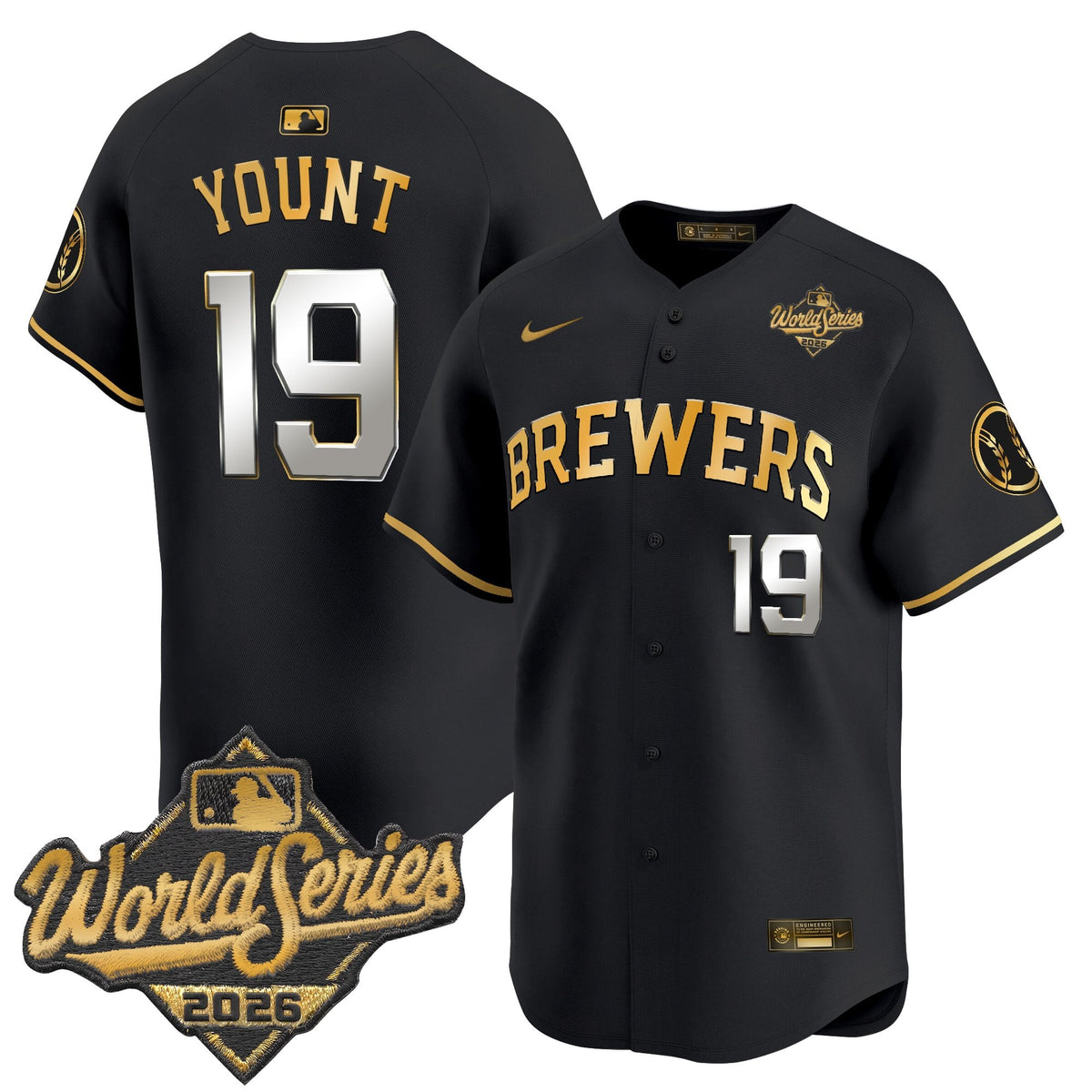 Men's Milwaukee Brewers 2026 World Series Vapor Premier Limited Jersey V2 - All Stitched - Black Gold - Robin Yount