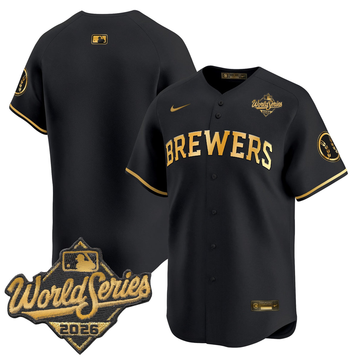 Men's Milwaukee Brewers 2026 World Series Vapor Premier Limited Jersey V2 - All Stitched - Black Gold - Team