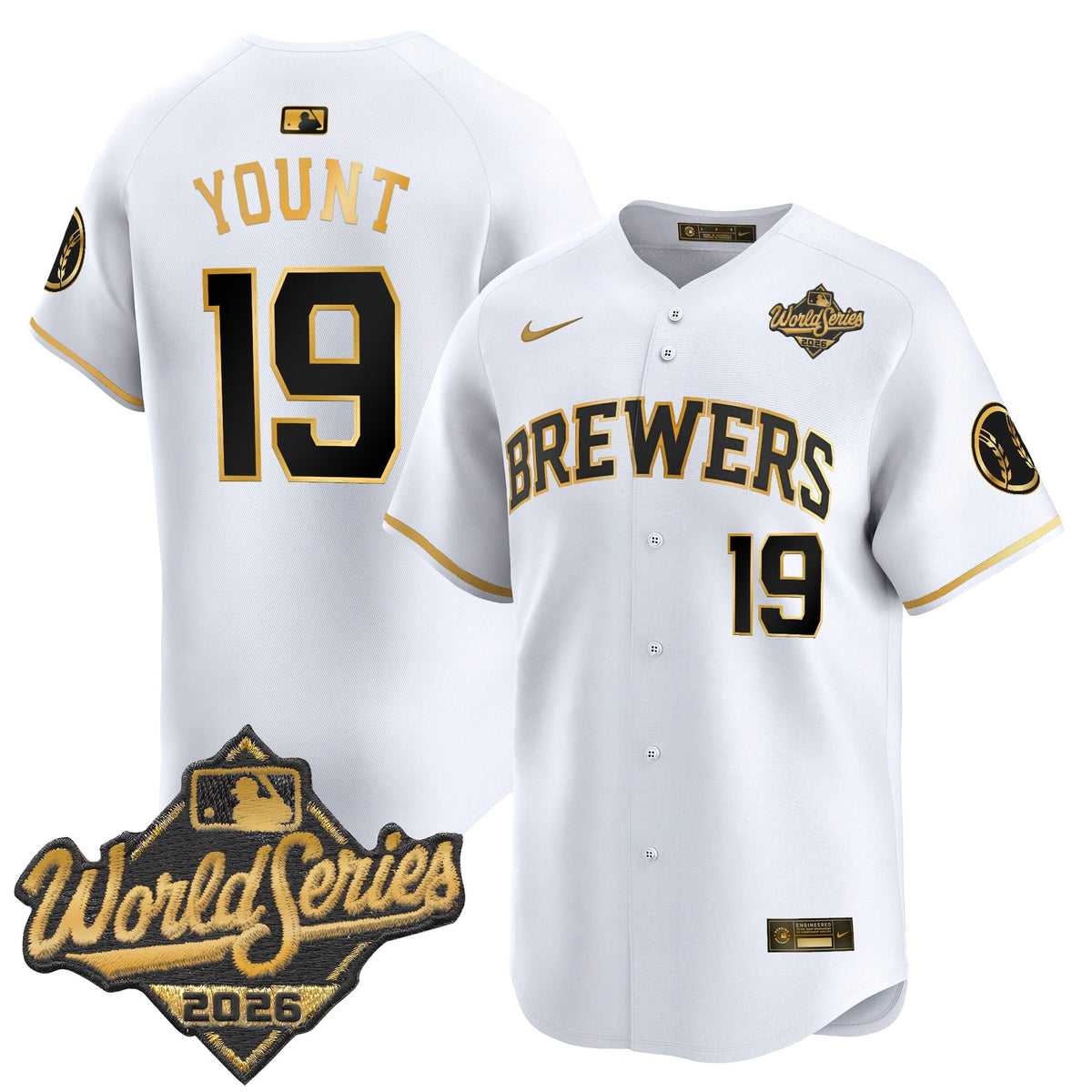 Men's Milwaukee Brewers 2026 World Series Vapor Premier Limited Jersey V2 - All Stitched - White Gold - Robin Yount