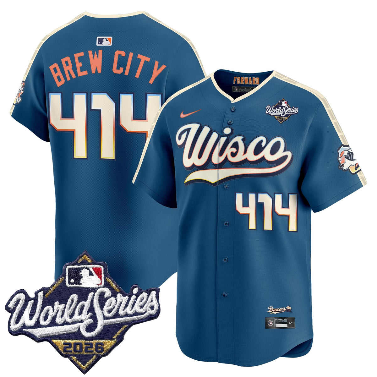 Men's Milwaukee Brewers 2026 World Series Vapor Premier Limited Jersey V2 - All Stitched - City Connect - Brew City 414