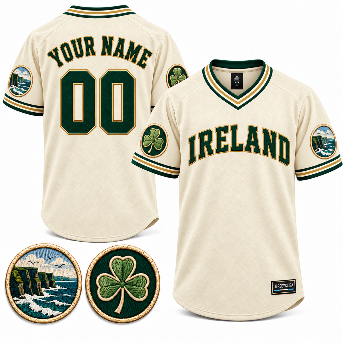 Ireland Atlantic Heritage Custom Soccer Jersey - All Stitched - Ivory product image