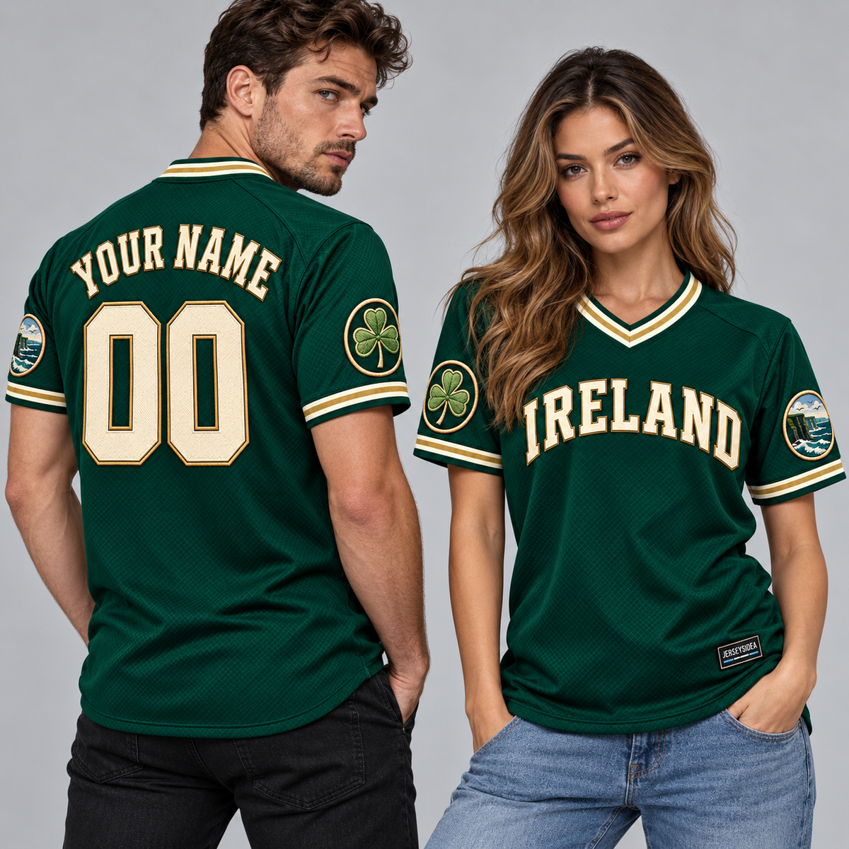 Ireland Atlantic Heritage Custom Soccer Jersey - All Stitched - Green studio photo