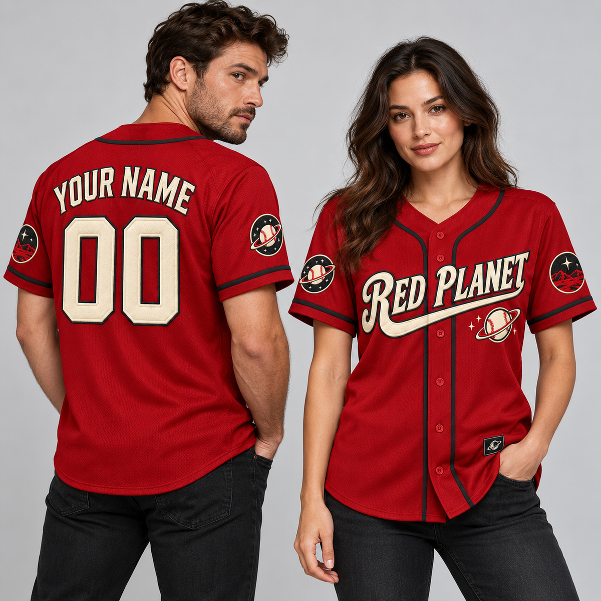 Red Planet Club Custom Baseball Jersey - All Stitched - Red studio photo