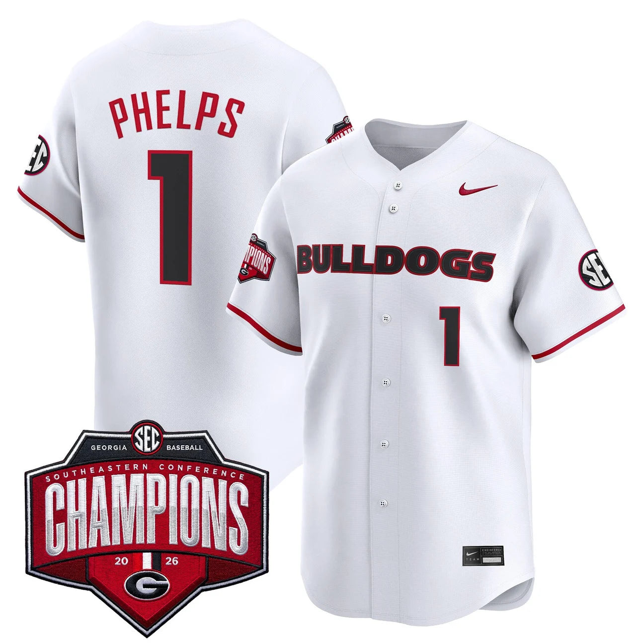 Men's Georgia Bulldogs Baseball Southeastern Confernce Champions 2026 Vapor Premier Limited Jersey - All Stitched