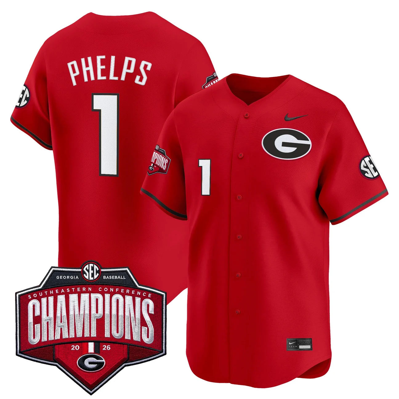 Men's Georgia Bulldogs Baseball Southeastern Confernce Champions 2026 Vapor Premier Limited Jersey - All Stitched