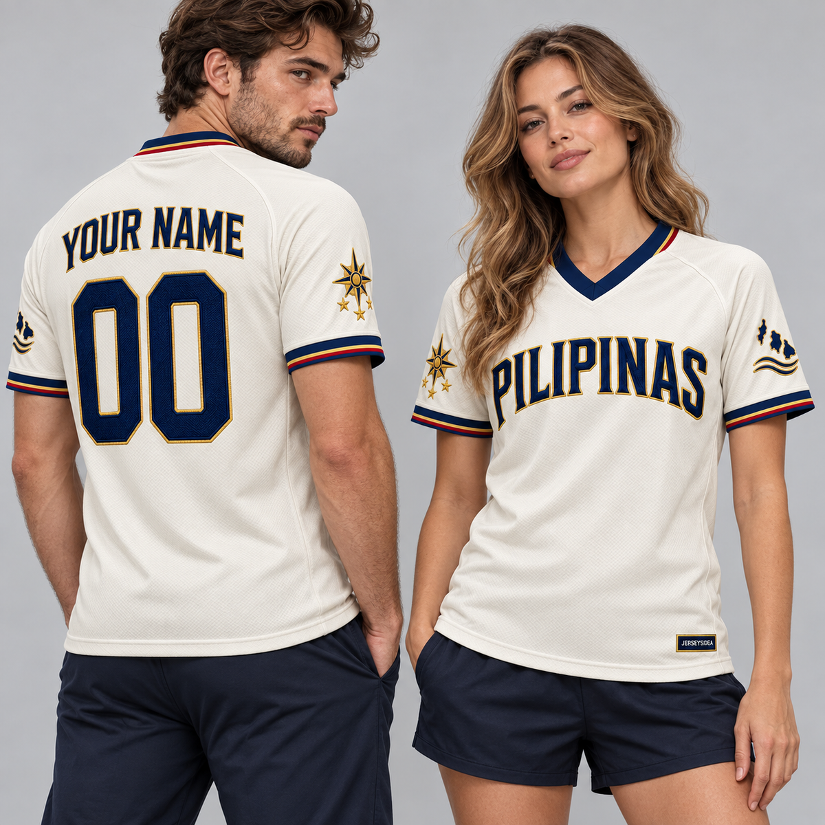 Pilipinas Island Compass Custom Soccer Jersey - All Stitched - Ivory studio photo