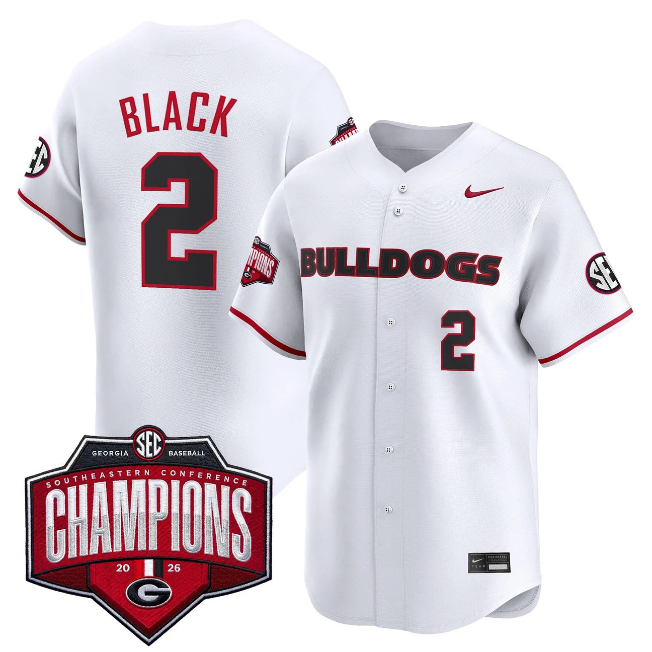 Men's Georgia Bulldogs Baseball Southeastern Confernce Champions 2026 Vapor Premier Limited Jersey - All Stitched