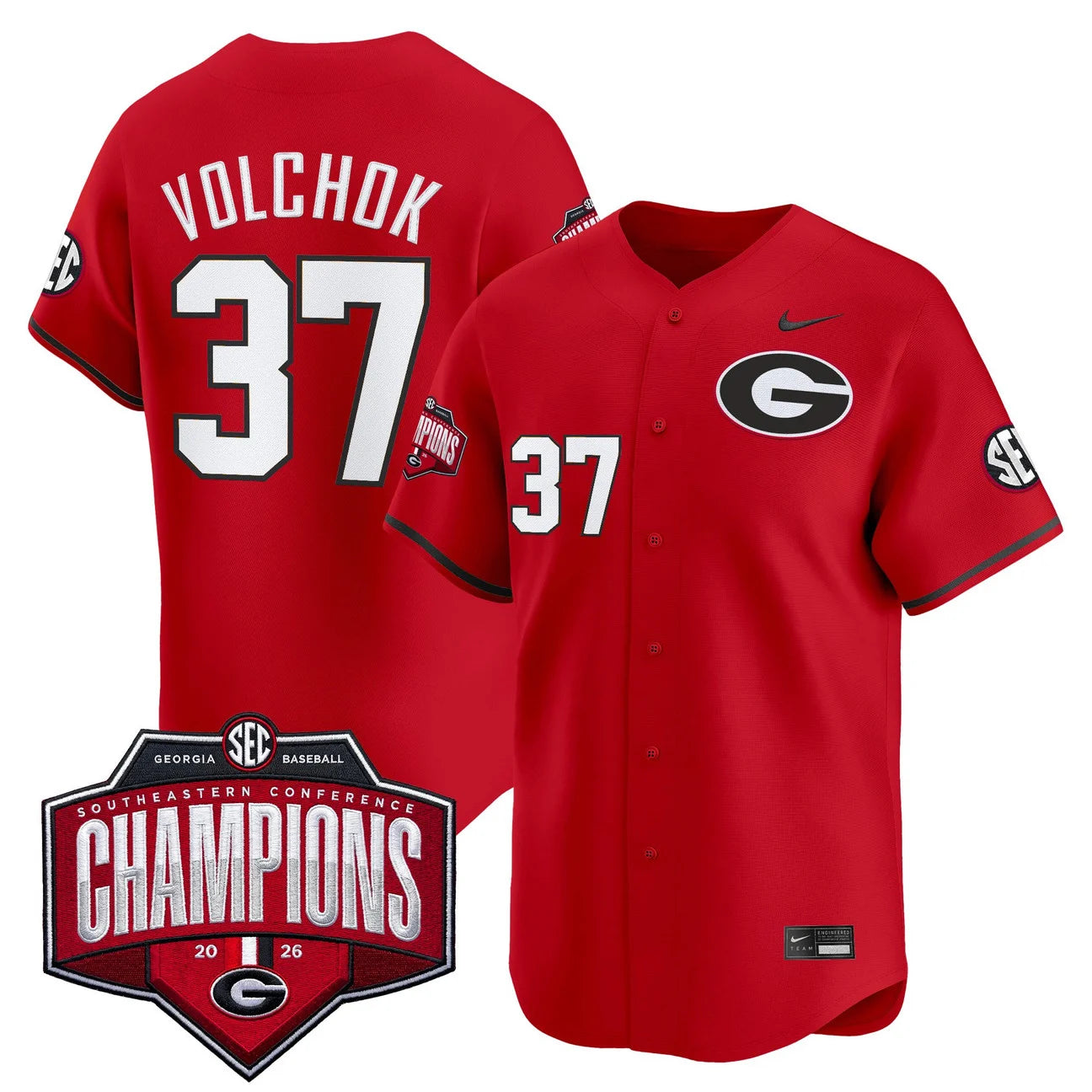 Men's Georgia Bulldogs Baseball Southeastern Confernce Champions 2026 Vapor Premier Limited Jersey - All Stitched