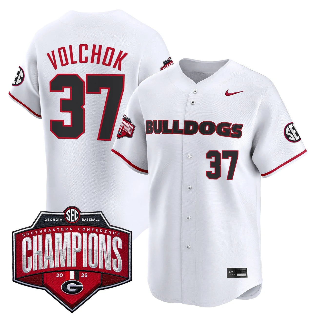 Men's Georgia Bulldogs Baseball Southeastern Confernce Champions 2026 Vapor Premier Limited Jersey - All Stitched