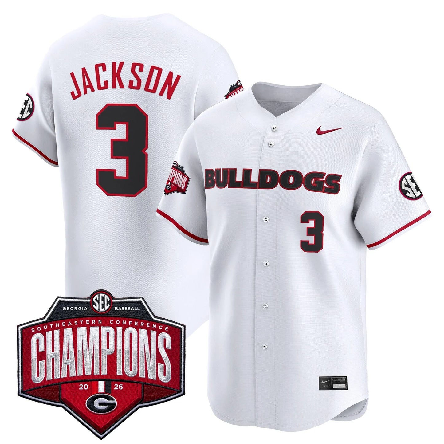 Men's Georgia Bulldogs Baseball Southeastern Confernce Champions 2026 Vapor Premier Limited Jersey - All Stitched