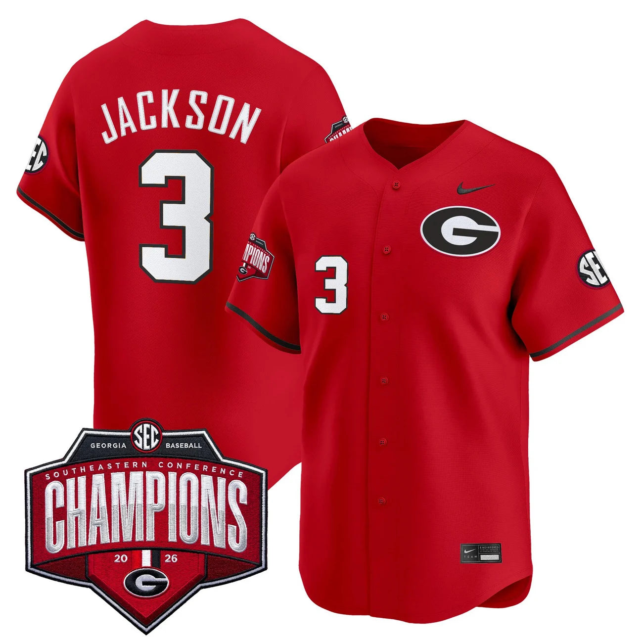 Men's Georgia Bulldogs Baseball Southeastern Confernce Champions 2026 Vapor Premier Limited Jersey - All Stitched