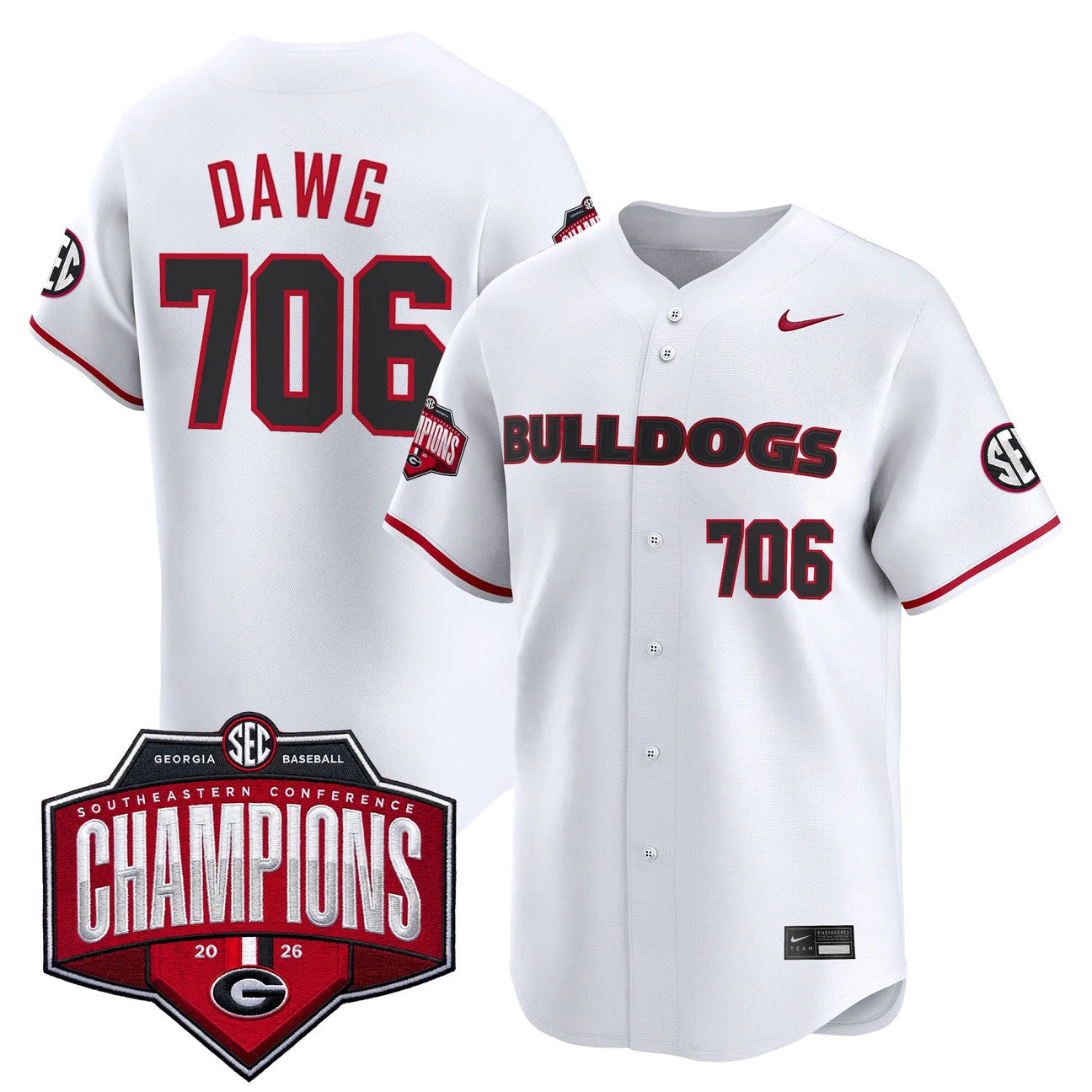 Men's Georgia Bulldogs Baseball Southeastern Confernce Champions 2026 Vapor Premier Limited Jersey - All Stitched