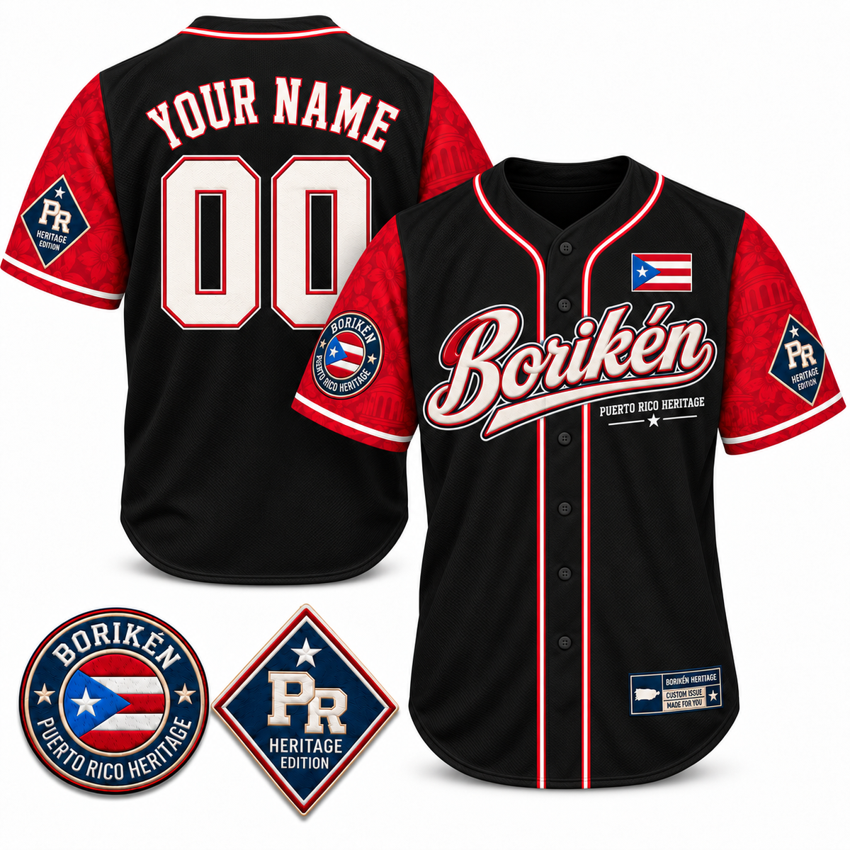Puerto Rico Heritage Custom Baseball Jersey – All Stitched