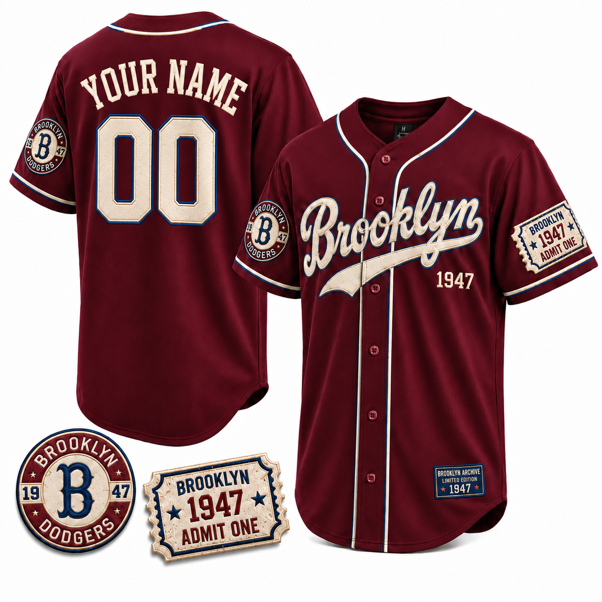 Brooklyn 1947 custom baseball jersey - All Stitched