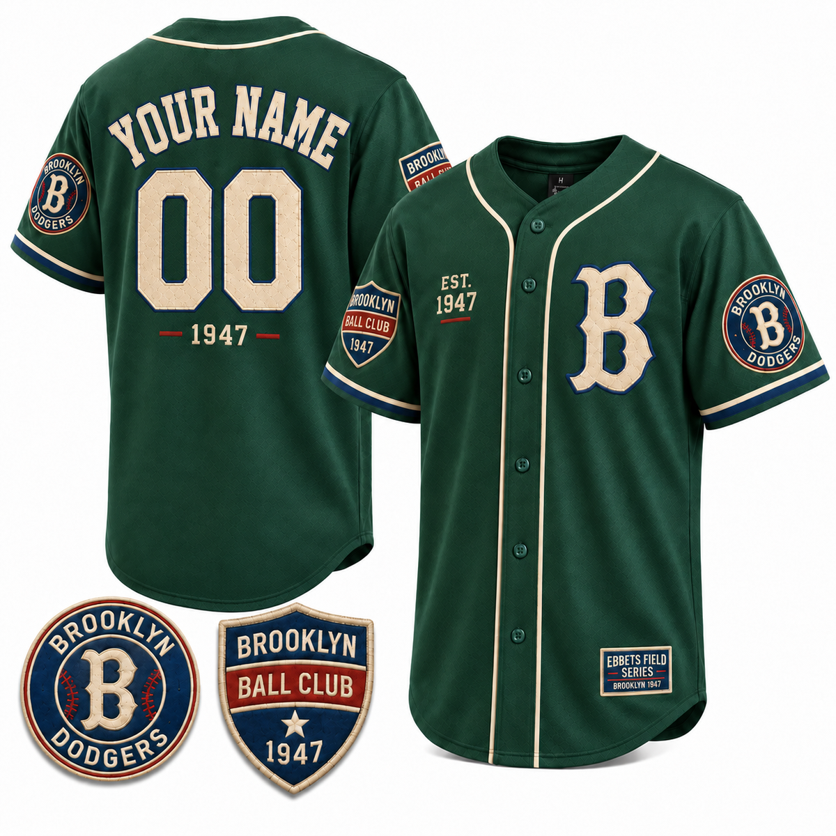 Green Brooklyn 1947 custom baseball jersey