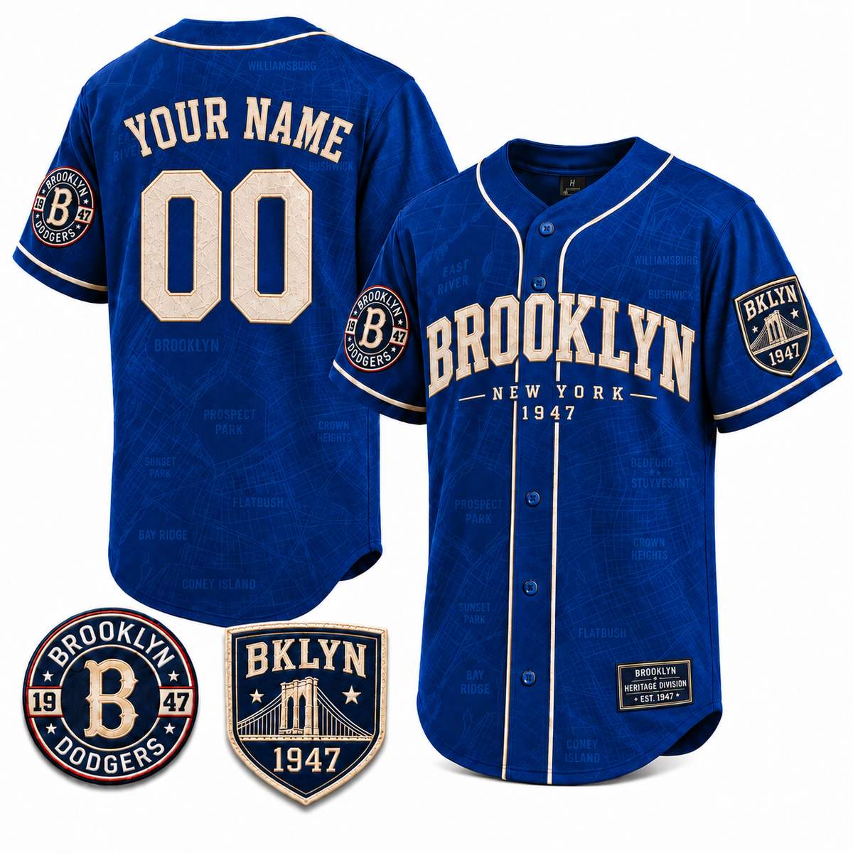 Brooklyn 1947 heritage custom jersey with personalized stitched details