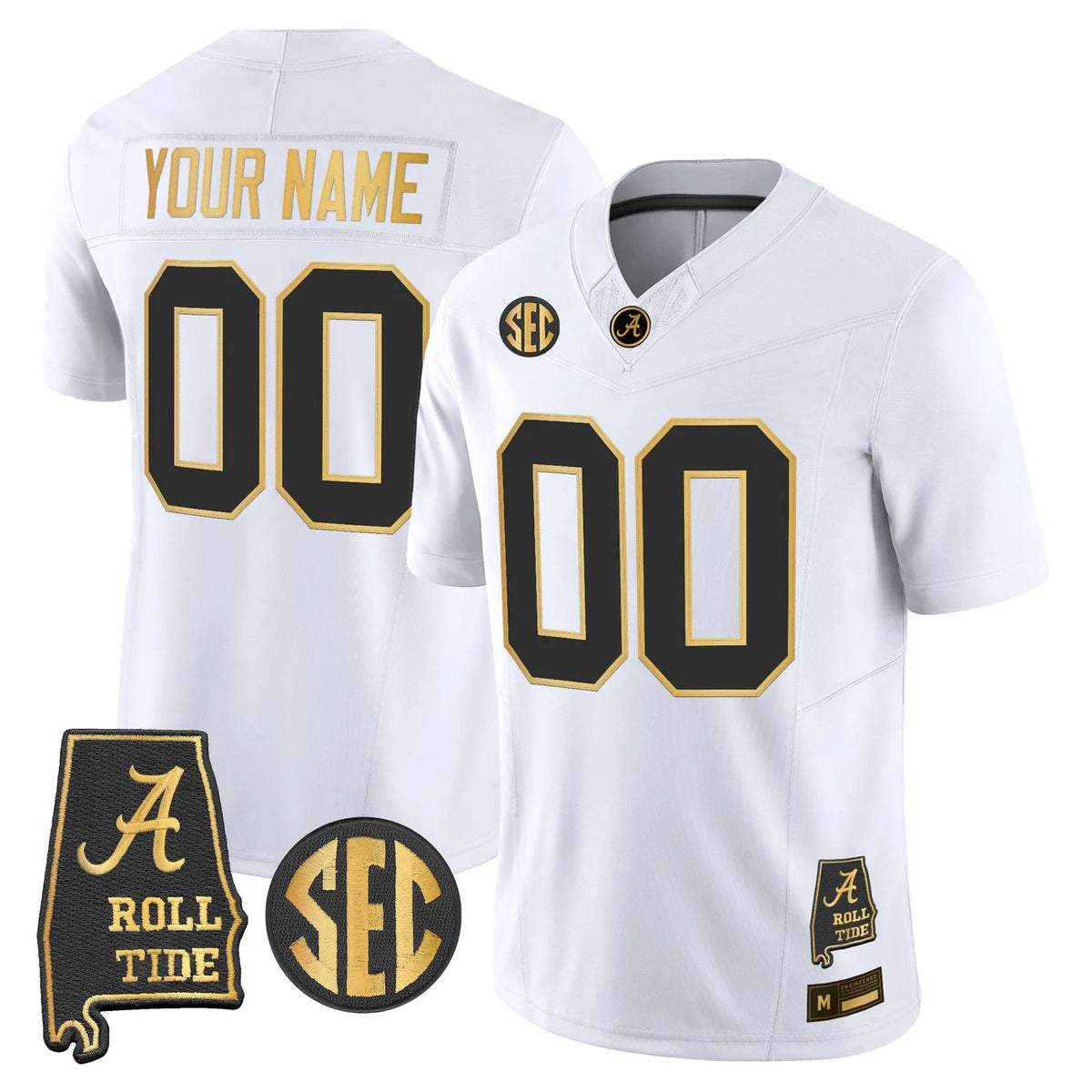 Alabama Crimson Tide Gold Custom Jersey in White