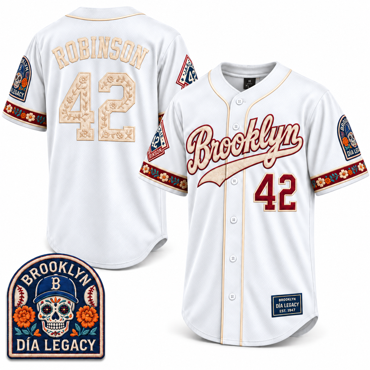 Brooklyn Día Heritage 42 Legacy Baseball Jersey in White