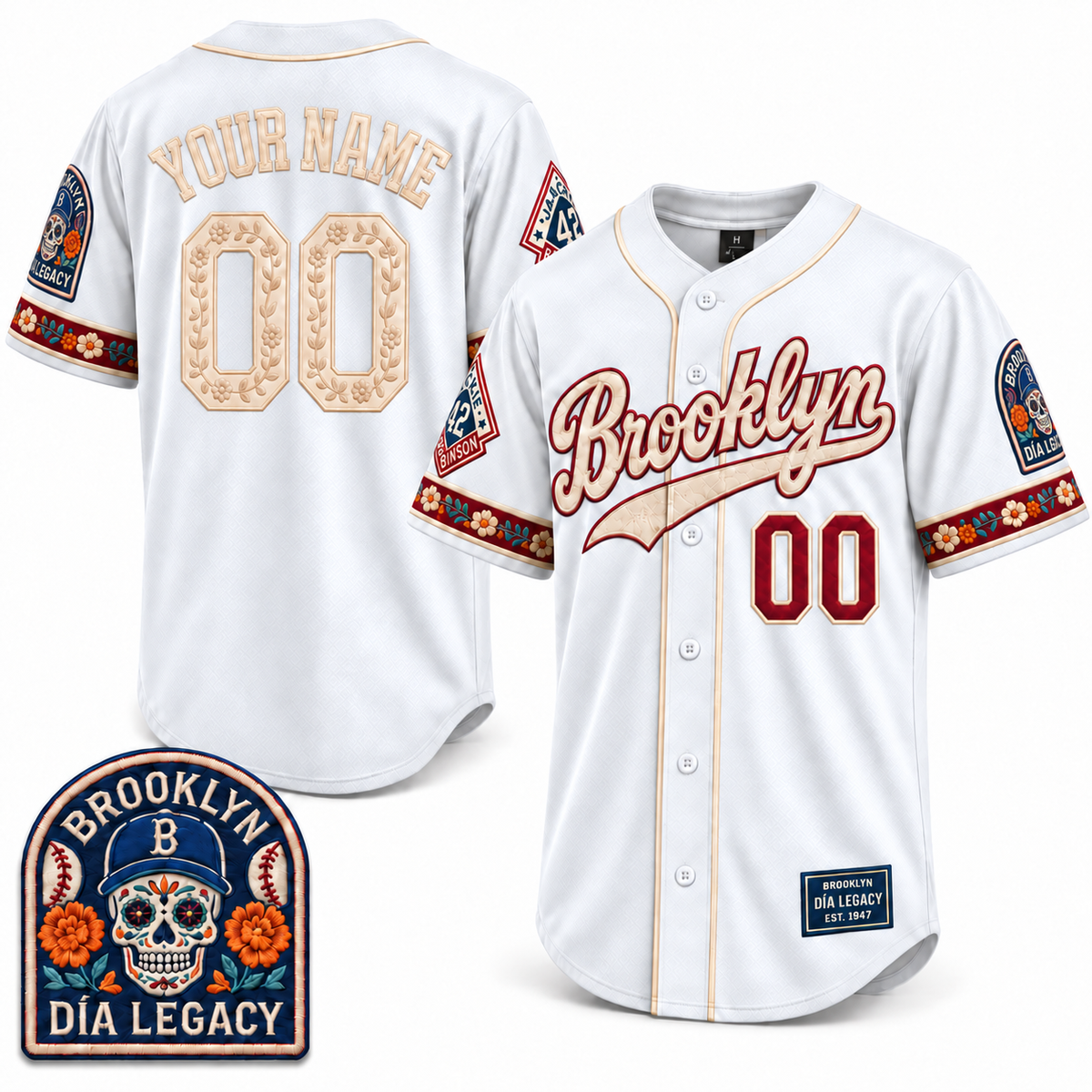 Brooklyn Día Legacy Custom White Baseball Jersey