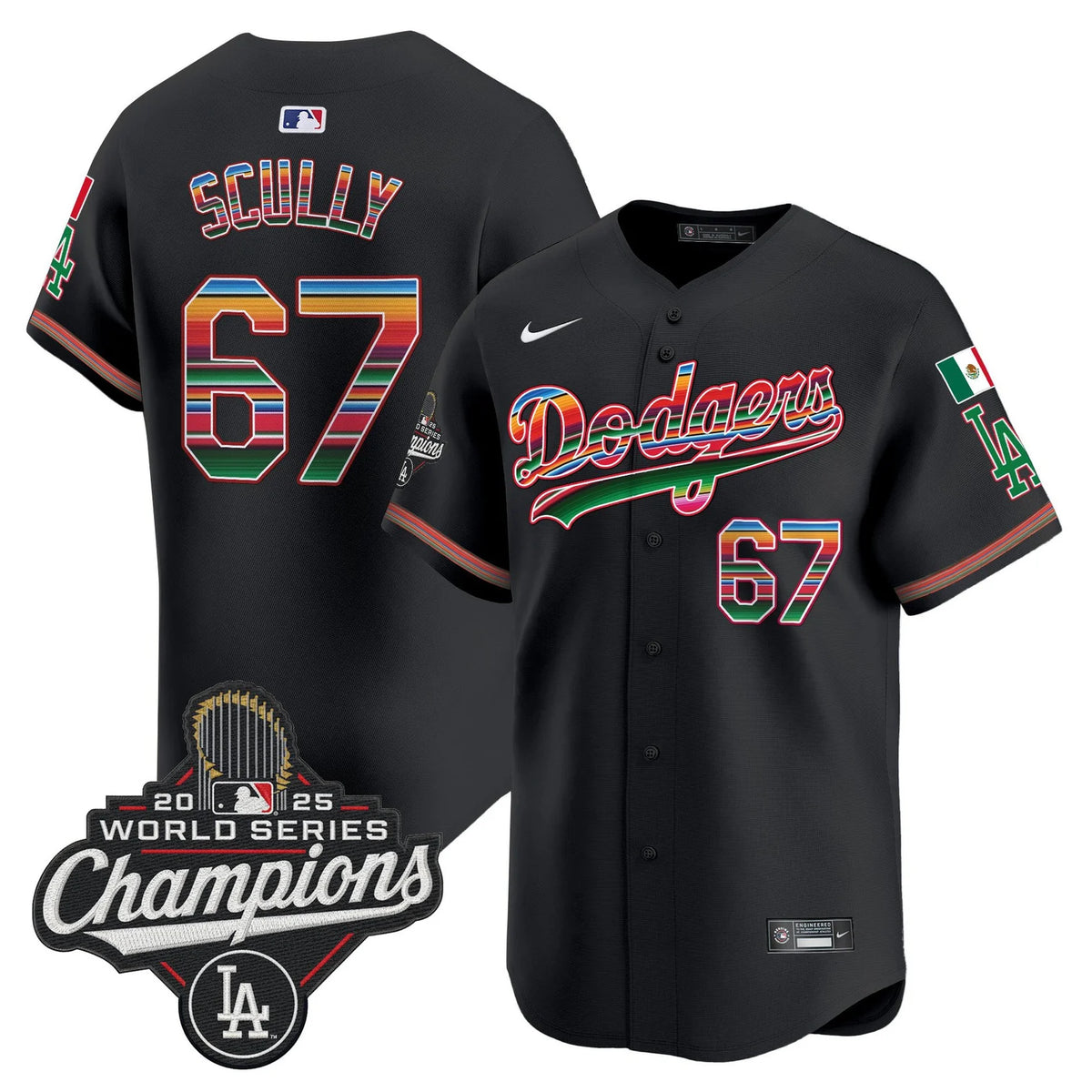 Men's Dodgers Mexico 2025 World Series Champions Jersey in Black