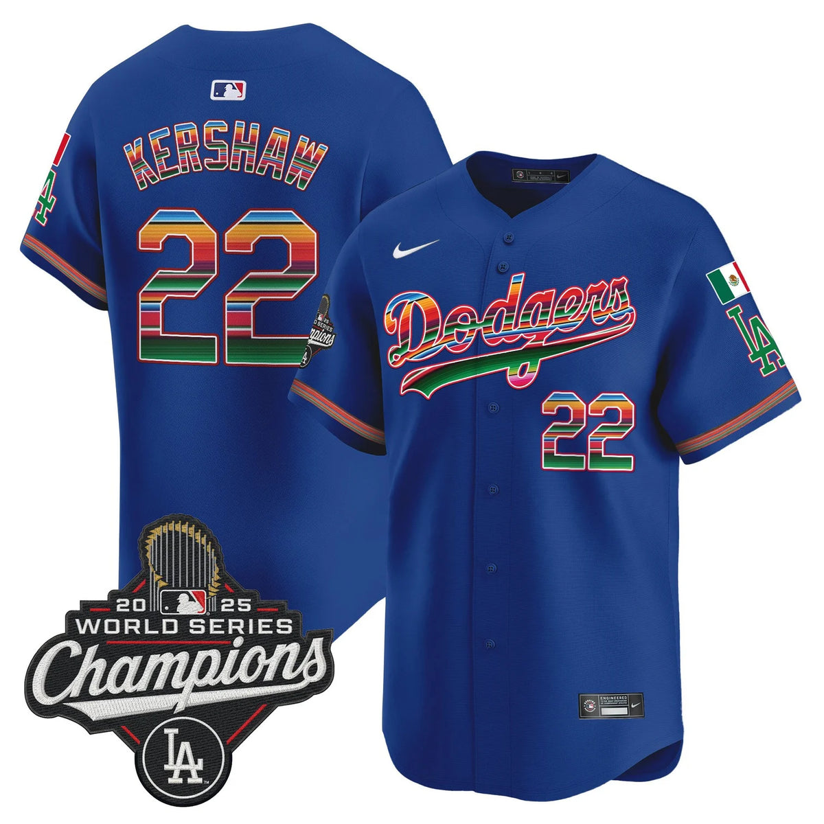 Men's Dodgers Mexico 2025 World Series Champions Royal Baseball Jersey 