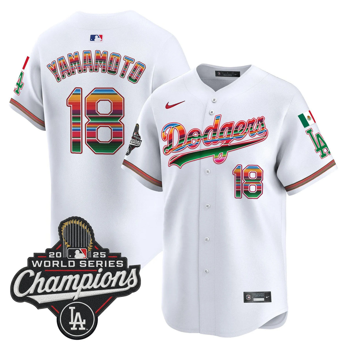 Men's Dodgers Mexico 2025 World Series Champions White Jersey 
