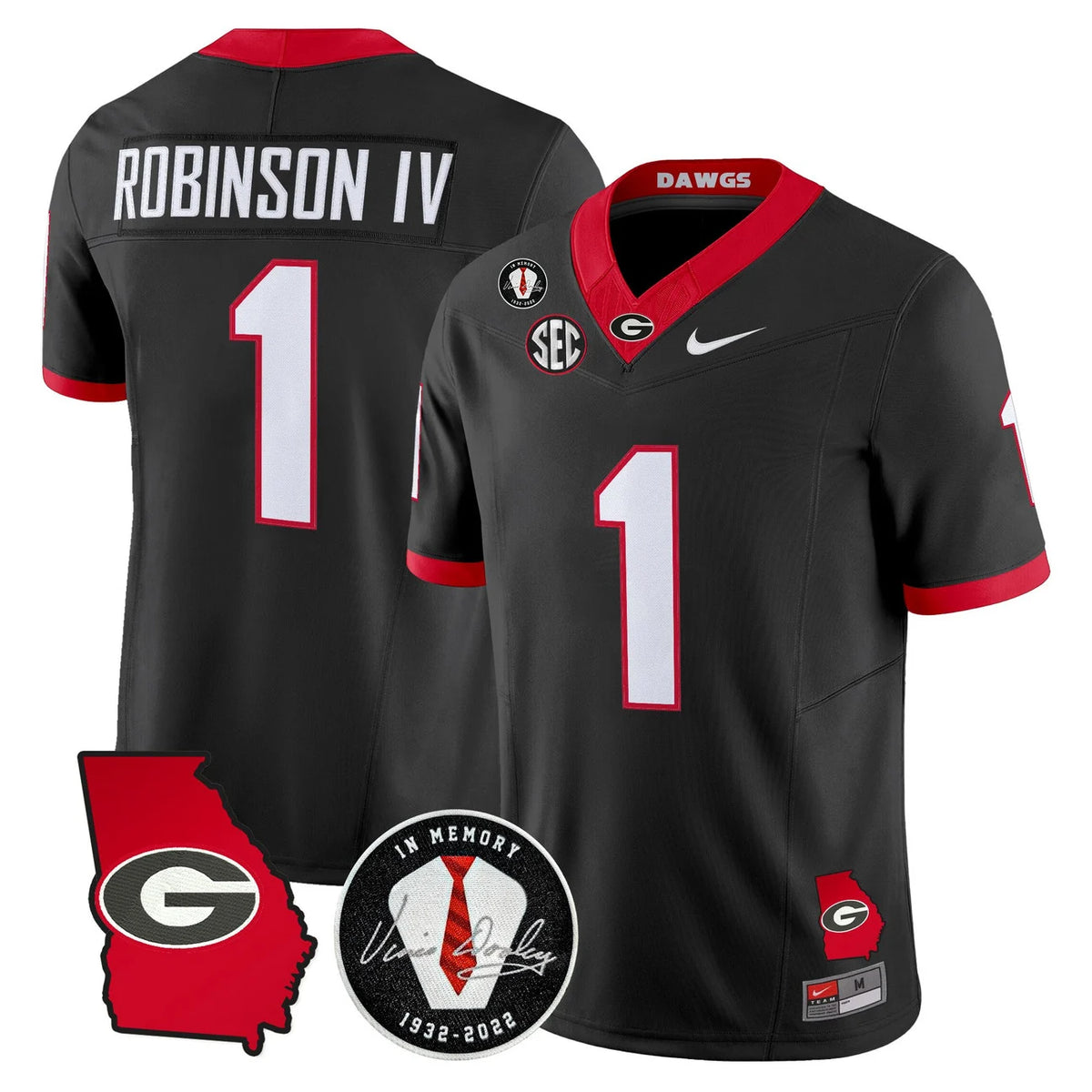 Men's Georgia Bulldogs 2026 Georgia Map & Vince Dooley Patch Vapor Limited Jersey - All Stitched