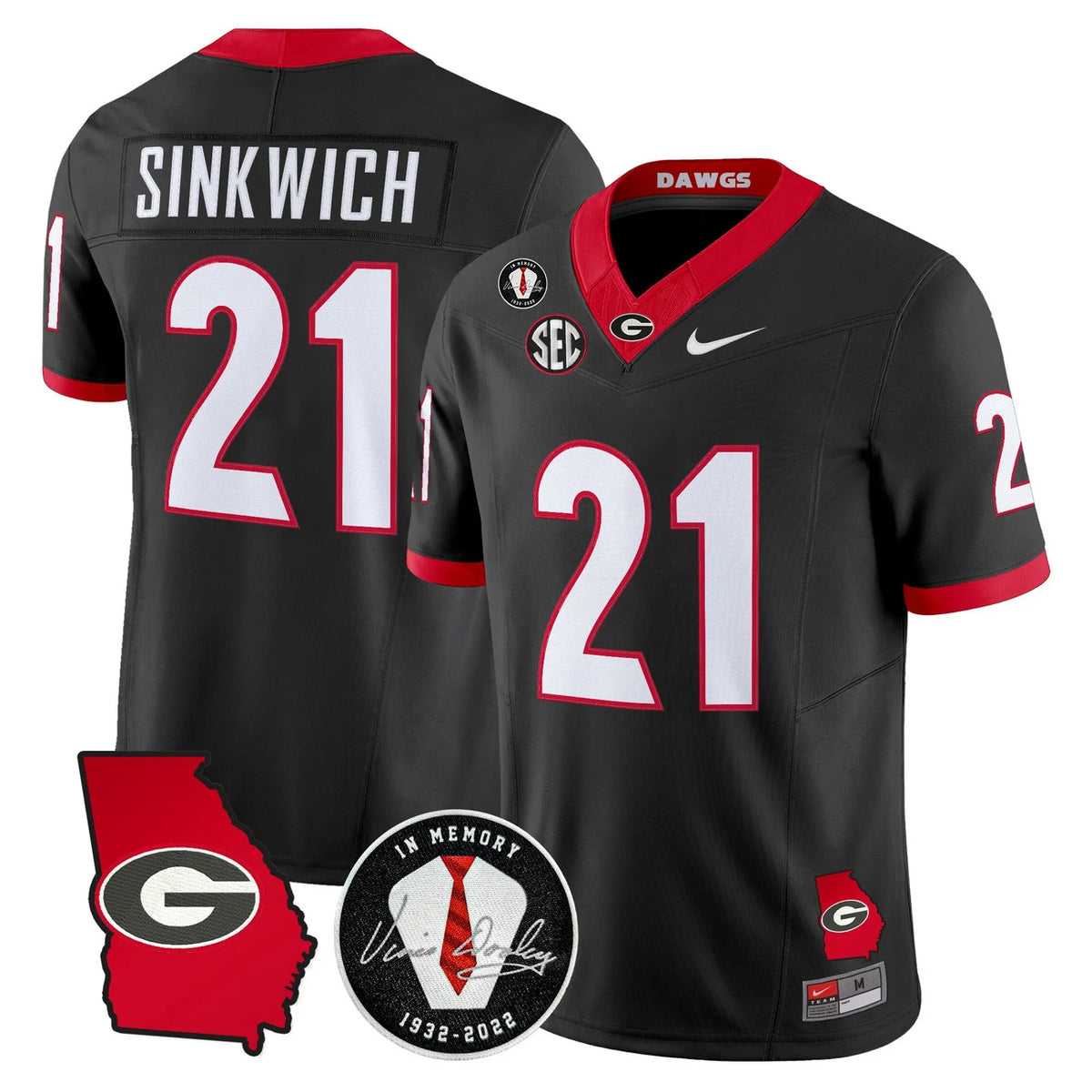 Men's Georgia Bulldogs 2026 Georgia Map & Vince Dooley Patch Vapor Limited Jersey - All Stitched