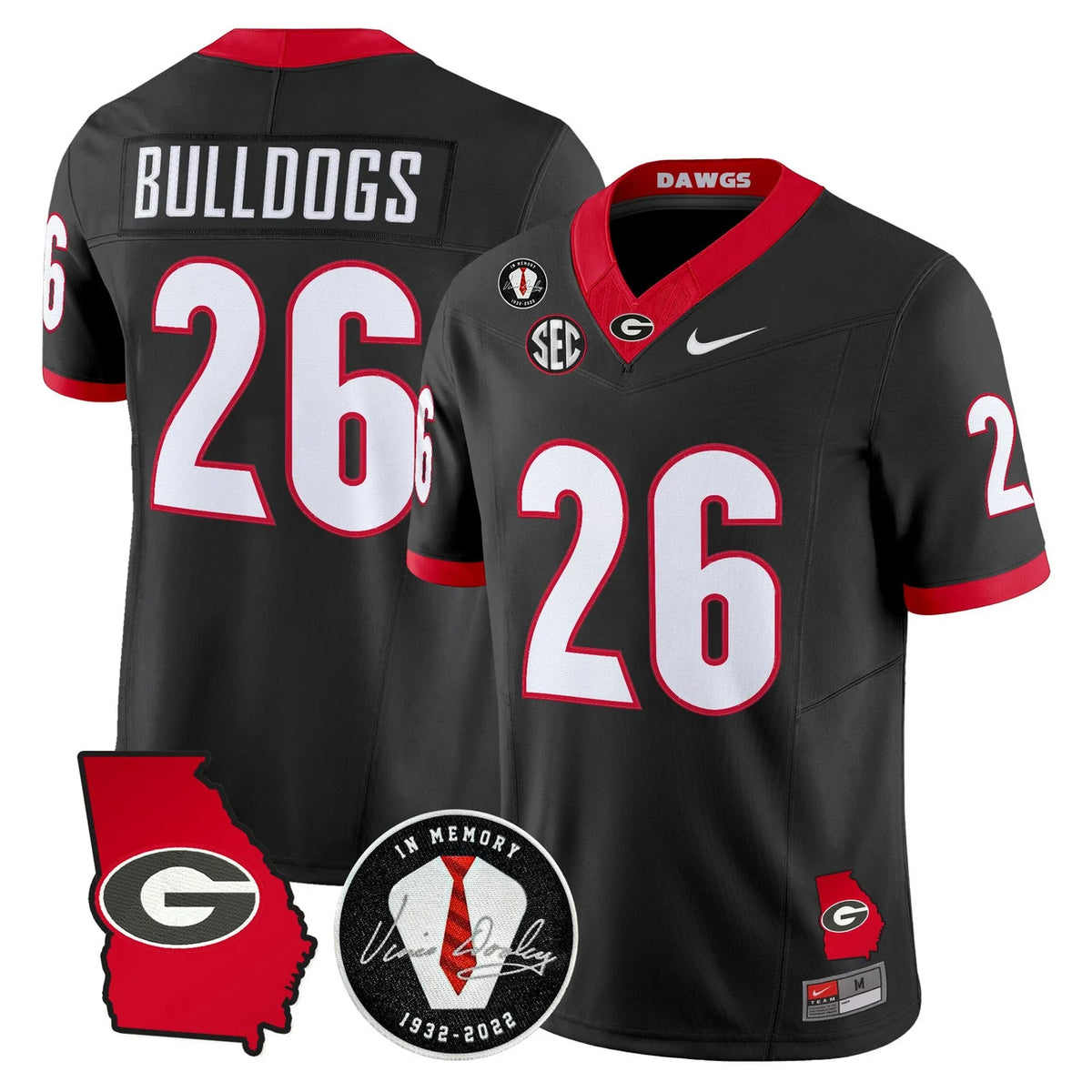 Men's Georgia Bulldogs 2026 Georgia Map & Vince Dooley Patch Vapor Limited Jersey - All Stitched