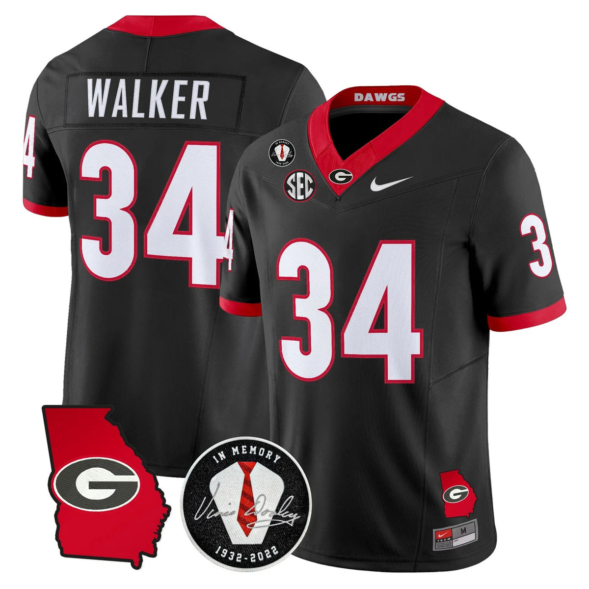 Men's Georgia Bulldogs 2026 Georgia Map & Vince Dooley Patch Vapor Limited Jersey - All Stitched