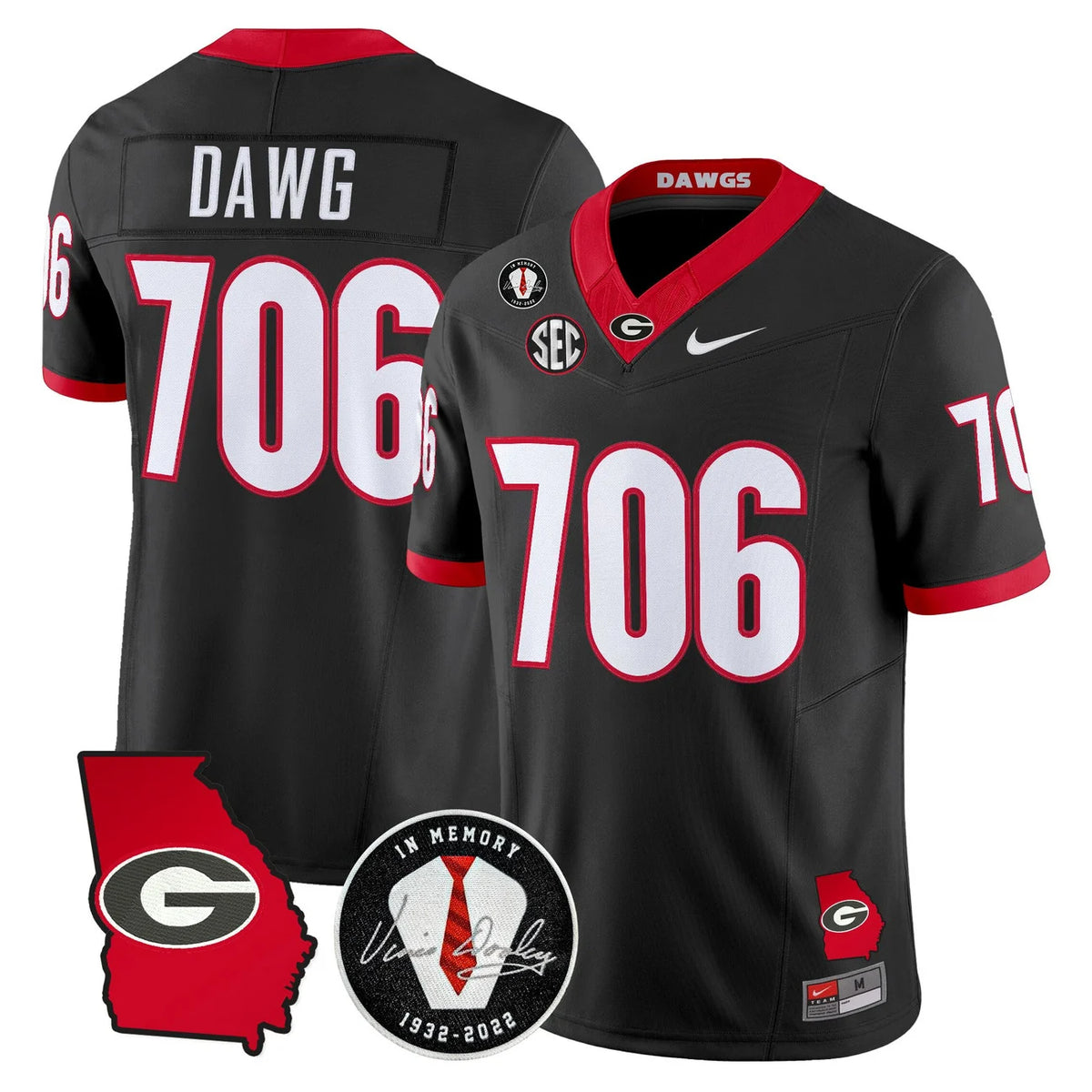 Men's Georgia Bulldogs & Vince Dooley Patch Vapor Limited Jersey