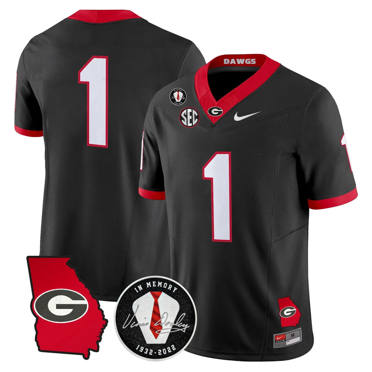 Men's Georgia Bulldogs 2026 Georgia Map & Vince Dooley Patch Vapor Limited Jersey - All Stitched