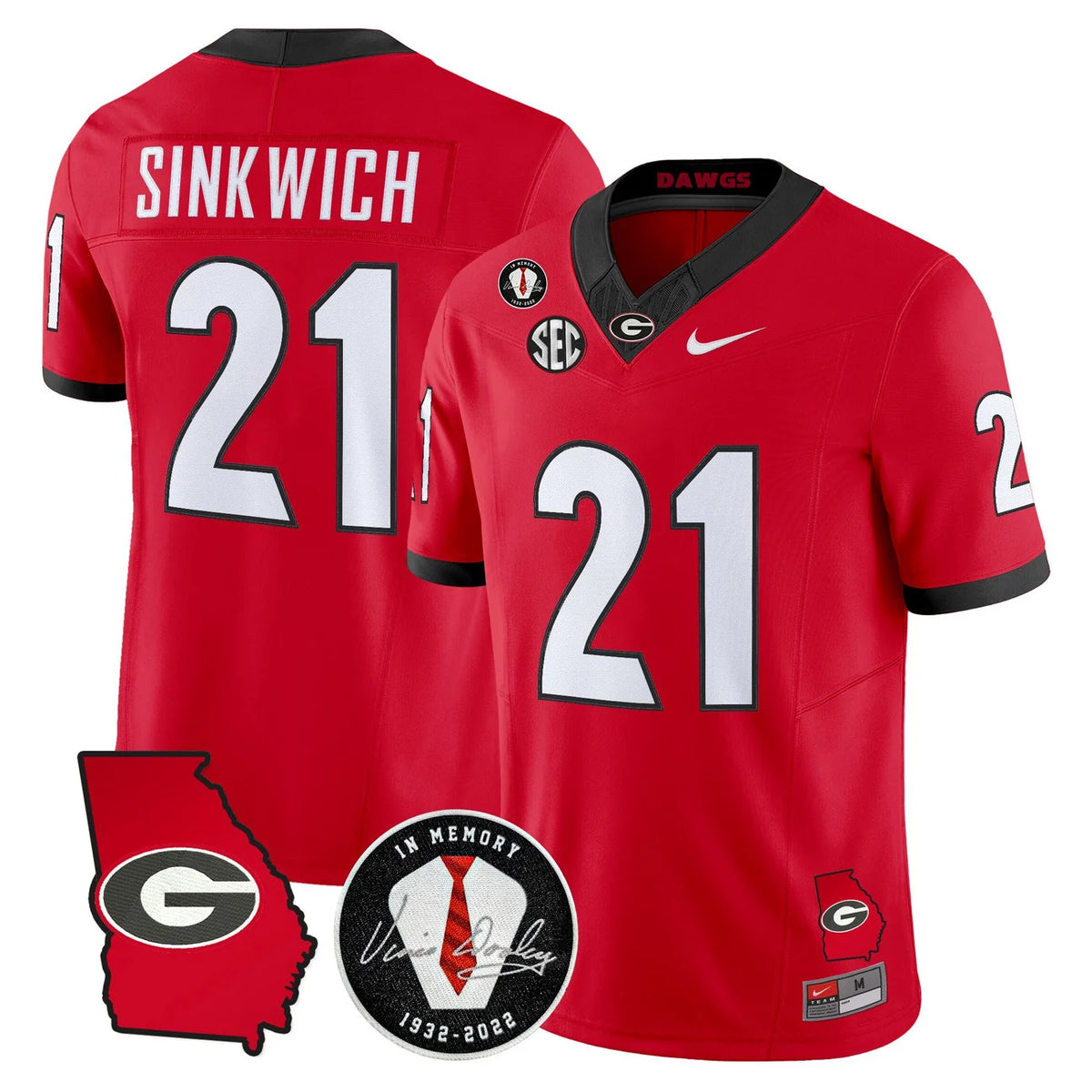 Men's Georgia Bulldogs 2026 Georgia Map & Vince Dooley Patch Vapor Limited Jersey - All Stitched
