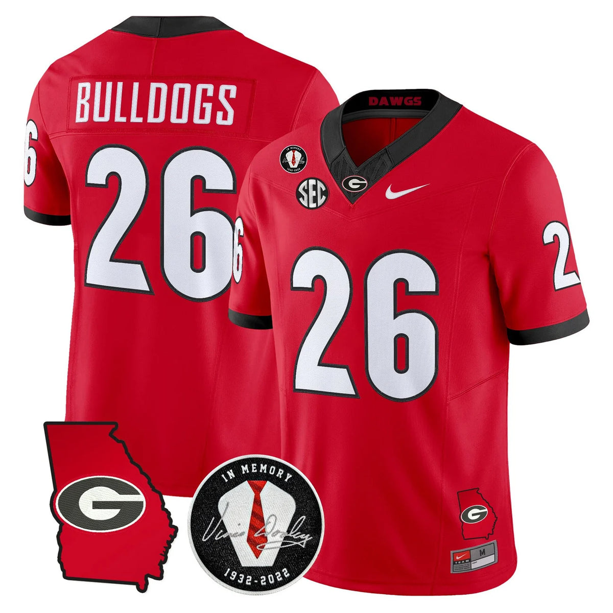 Men's Georgia Bulldogs 2026 Georgia Map & Vince Dooley Patch Vapor Limited Jersey - All Stitched