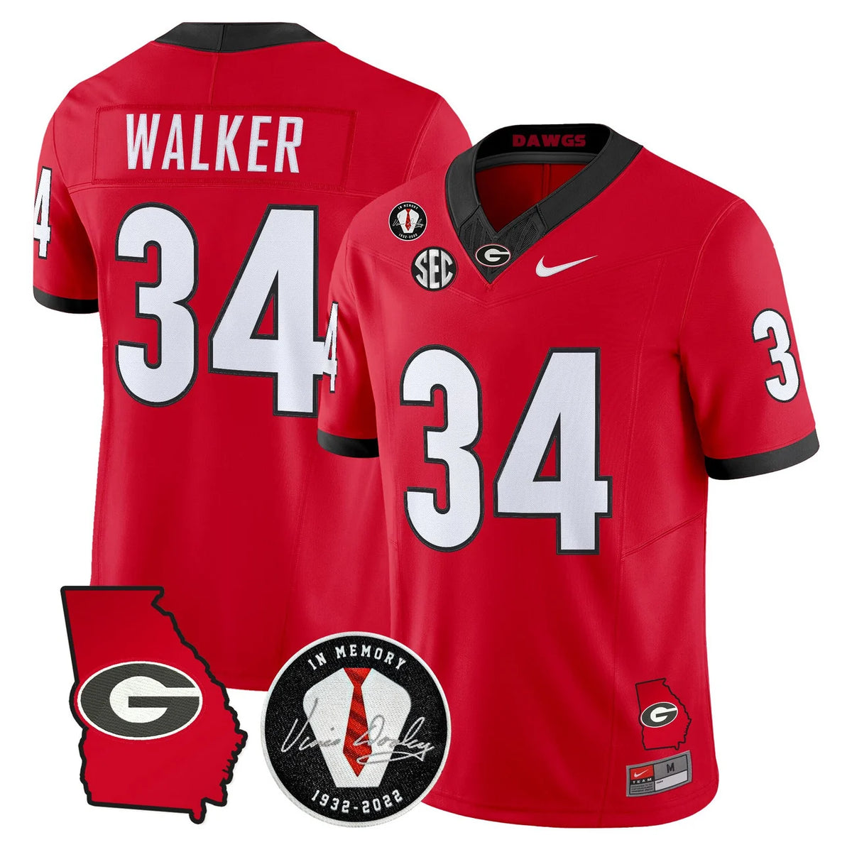 Men's Georgia Bulldogs 2026 Georgia Map & Vince Dooley Patch Vapor Limited Jersey - All Stitched