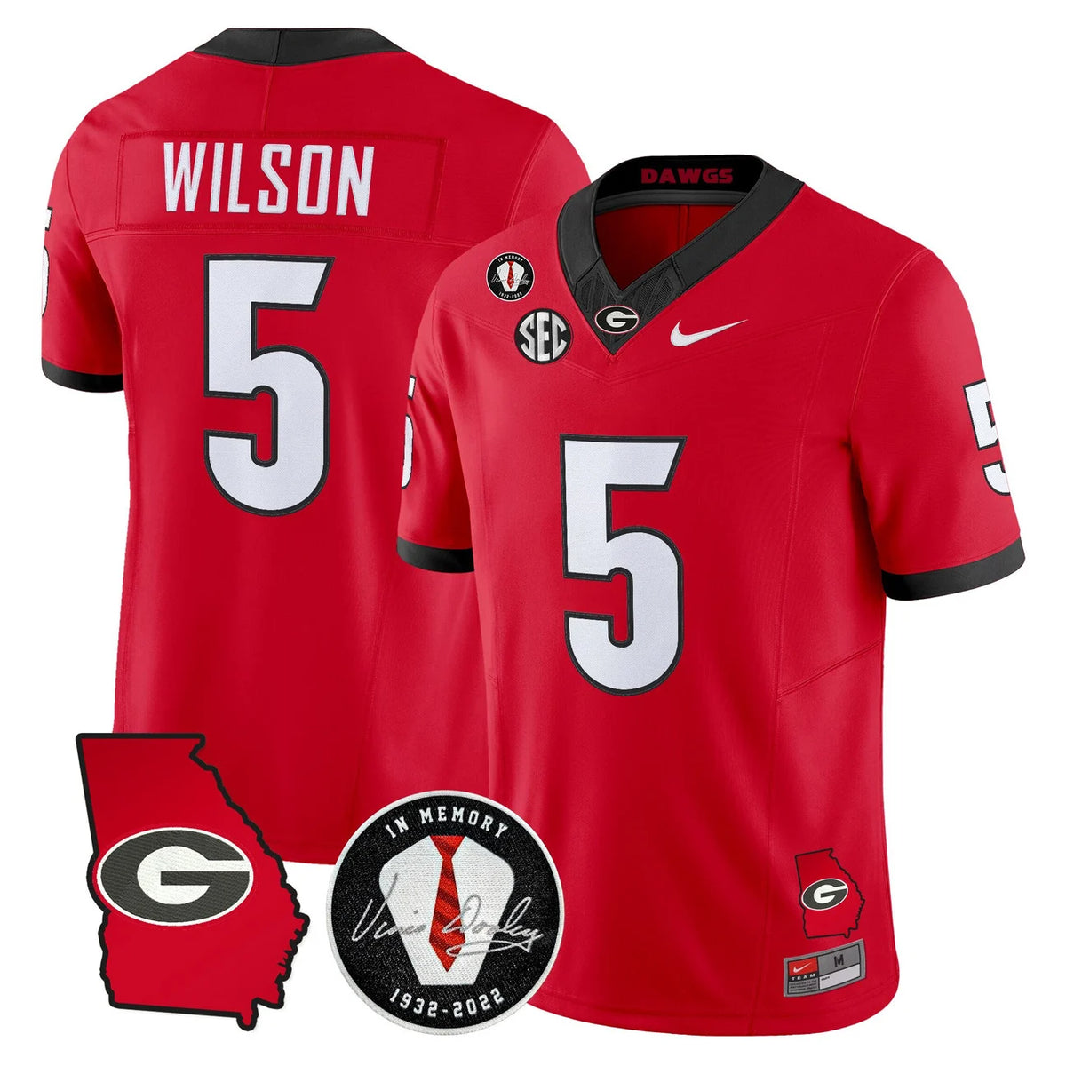 Men's Georgia Bulldogs 2026 Georgia Map & Vince Dooley Patch Vapor Limited Jersey - All Stitched